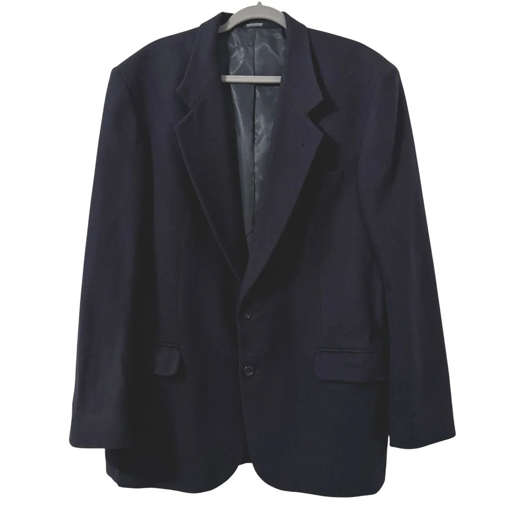 Oscar‎ de la Renta Blazer Mens 44L Navy Wool Cashmere Blend Tailored Business